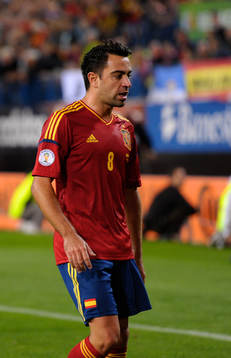 Xavi in the Vicente Calderon stadium in Madrid October 15,