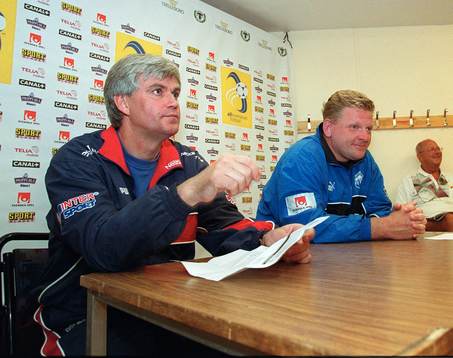 Nanne Bergstrand, tränare Helsingborg och Alf Westerberg,