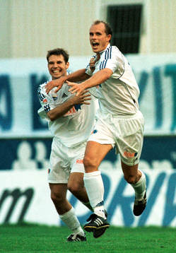 Henrik Bertilsson och Stefan Selakovic, Halmstad (jubel)