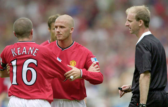 David Beckham och Roy Keane, Manchester och Mike Riley,