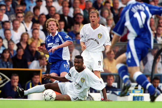 Lucas Radebe och Lee Bowyer, Leeds och Scot Gemill, Everton