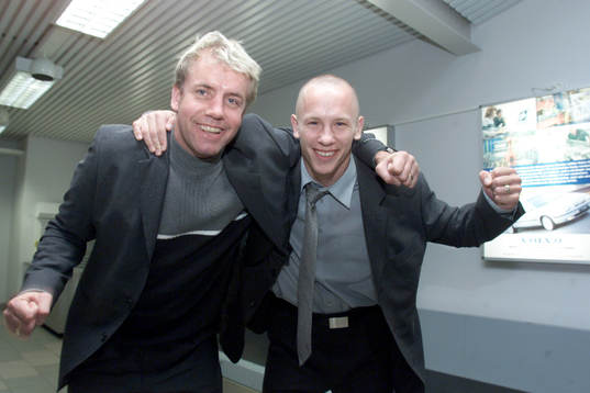 Hans Larsson, tränare Mjällby och Garret Kusch, Mjällby