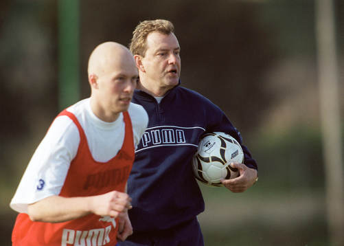 Mikael Danielsson och Ole Mörk, tränare Trelleborg