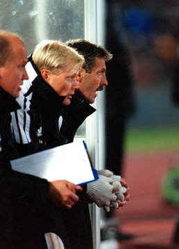 Fotboll, allsvenskan,  Olle Nordin (t h) och Peter Larsson,