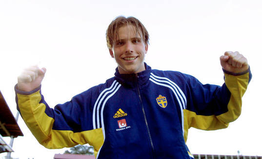 Tvåmålsskytten Anders Svensson, Sverige (jubel)