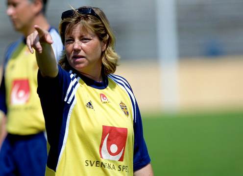 Fotboll, EM, dam,  Marika Domanski Lyfors, förbundskapten,