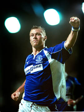 Fotboll, engelsk, Duncan Ferguson, Everton, jubel