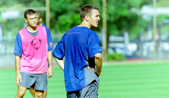 Patrik Andersson of Barcelona. In background Luis Enrique