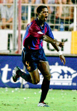 Patrick Kluivert of Barcelona goal celebration