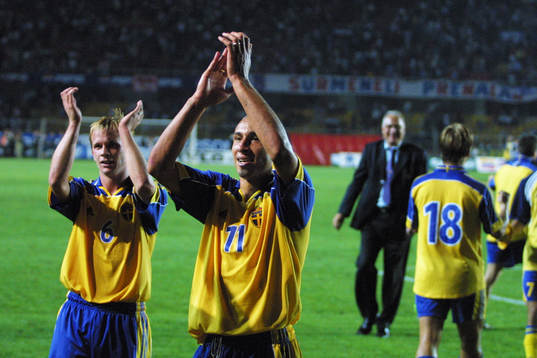 Tobias Linderoth och Henrik Larsson, Sverige jublar