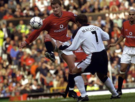Fotboll, engelsk, Manchester United - Ipswich. Ole Gunnar