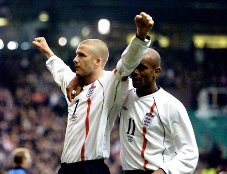 David Beckham och Trevor Sinclair, England, jubel