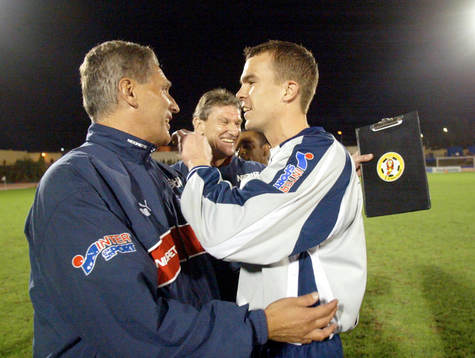 Fotboll, Helsingborg, Fredrik Larsson och tränaren Sören
