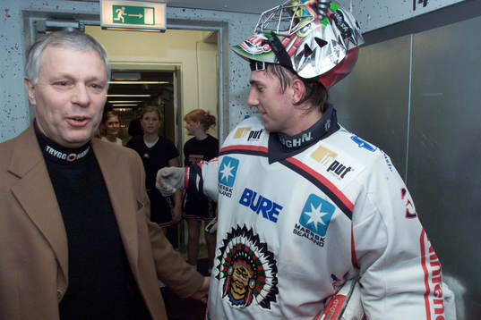 Conny Evensson, tränare och Henrik Lundqvist, målvakt