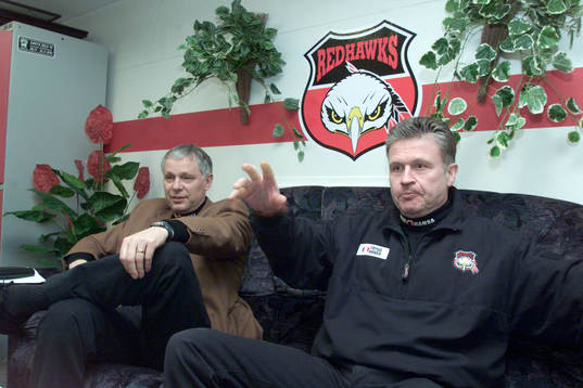Conny Evensson, tränare Frölunda och Per Bäckman,