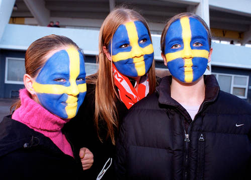 fotboll, Sverige, supporter, svenska flaggan, tjejer