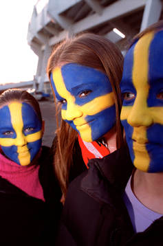 fotboll, Sverige, supporter, svenska flaggan, tjejer