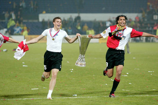 Johan Elmander och Pierre van Hooijdonk, Feyenoord, jublar