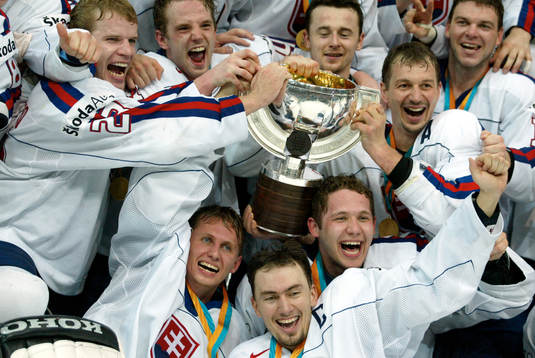 Ishockey, VM. Slovakien, världsmästare. Jubel, glädje,