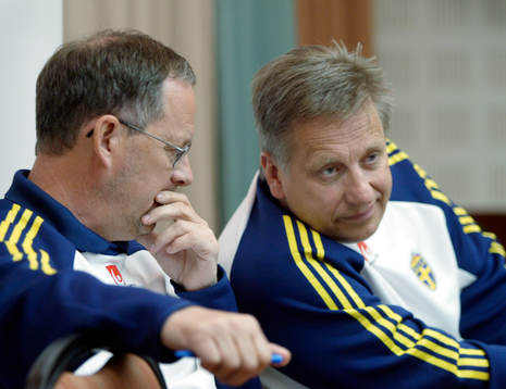 Lars Lagerbäck och Tommy Söderberg, förbundskapten