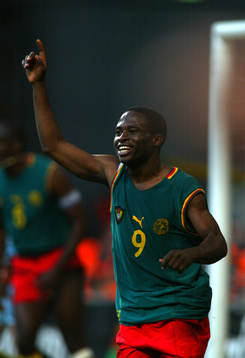 Fotboll, landskamp, Samuel Etoo, Kamerun, jubel