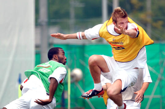 Fotboll, VM, Darius Vassell och David Beckham, England