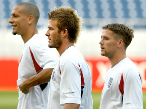Rio Ferdinand,  David Beckham och Michael Owen, England