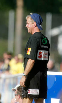 Hans (Hasse) Larsson, tränare Mjällby, var glad
