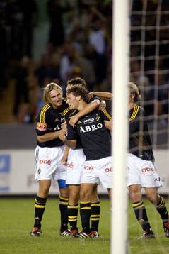 Daniel Hoch, Andreas Andersson och Stefan Ishizaki, jubel,