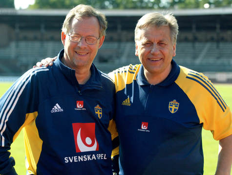 Lars Lagerbäck och Tommy Söderberg, förbundskapten,