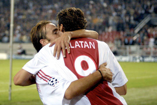 Andy van der Meyde och Zlatan  Ibrahimovic, Ajax, jublar