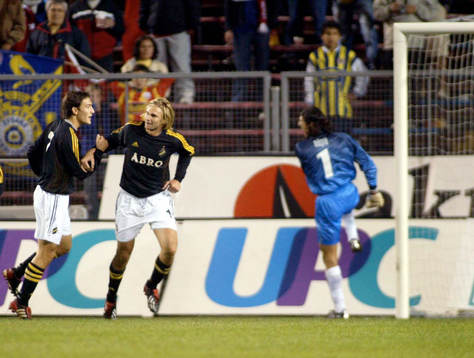 Andreas Andersson och Stefan Ishizaki, AIK jublar