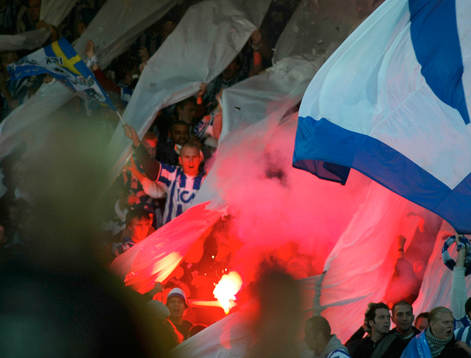 Supporters, flagga, eld, bengalisk eld