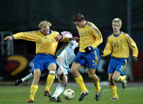 Mikael Dorsin, Johan Elmander och Johan Andersson, Sverige