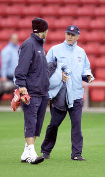 Sven-Göran Eriksson och David Beckham på träningen idag