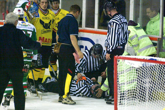 Domaren Morgan Johansson träffades av en puck