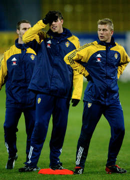 Fotboll, Träning, Niklas Skoog, Johan Elmander och Marcus