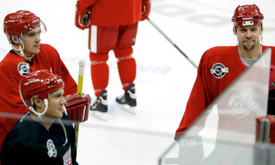 Henrik Zetterberg, Nicklas Lidström och Tomas Holmström,