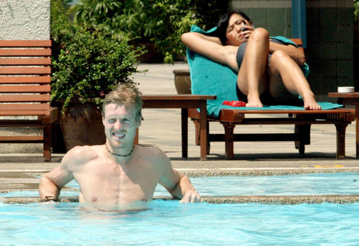 Christian Wilhelmsson i poolen på morgonens träningspass