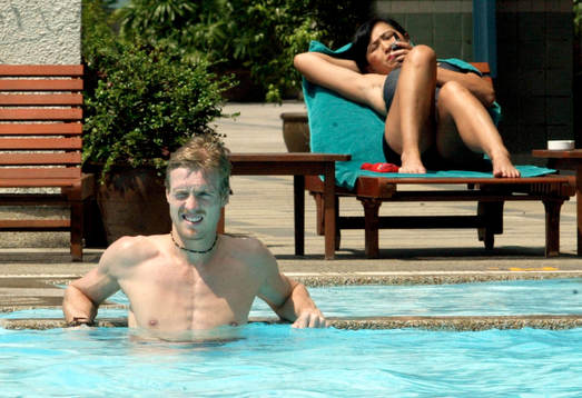 Christian Wilhelmsson i poolen på morgonens träningspass