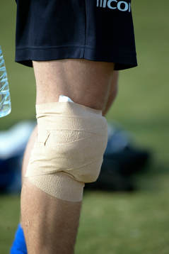 Fotboll, skada, bandage, knä