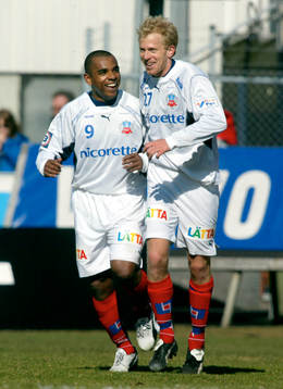 Målskyttarna Alvaro Santos och Gustaf Andersson, HIF