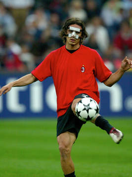 Maldini, Milan. Ansiktsskydd, ansiktsmask, skada
