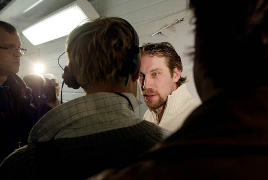 Peter Forsberg, skadad, han var inte med på träningen