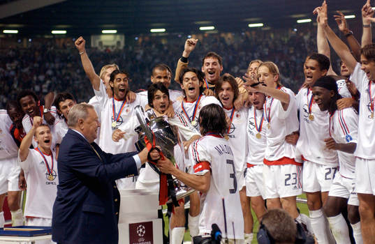 Milan, seger, jubel, pokal. Lennart Johansson UEFA,