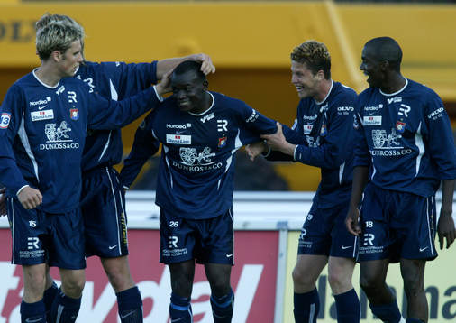 0-2 Örgryte jublar, fr.v. Marcus Dahlin, Edwin Pihri och