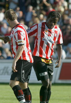 Niklas Skoog och Peter Ijeh, Malmö FF, jubel, målgest