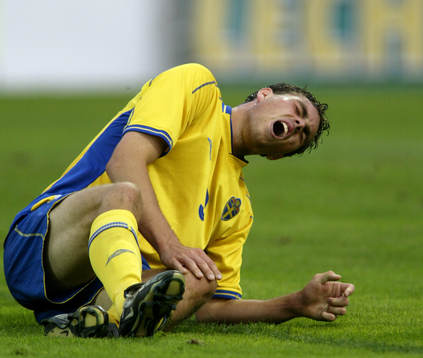 Fotboll, EM, kval, U21, Johan Elmander, Sverige, Skada,