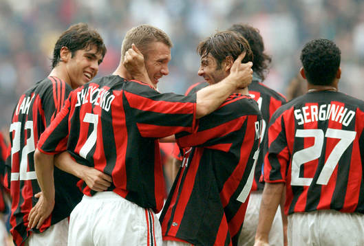 Shevchenko, Rui Costa,  Milan, jubel