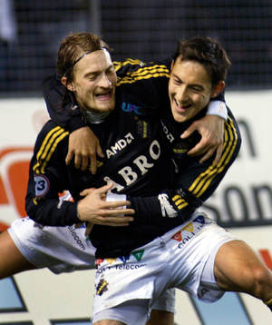 Mats Rubarth och Stefan Ishizaki, AIK, jubel